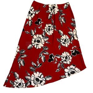 S. L. Fashions Skirt Size 18 Red Floral Asymmetrical‎ Hem Elastic Waist Career